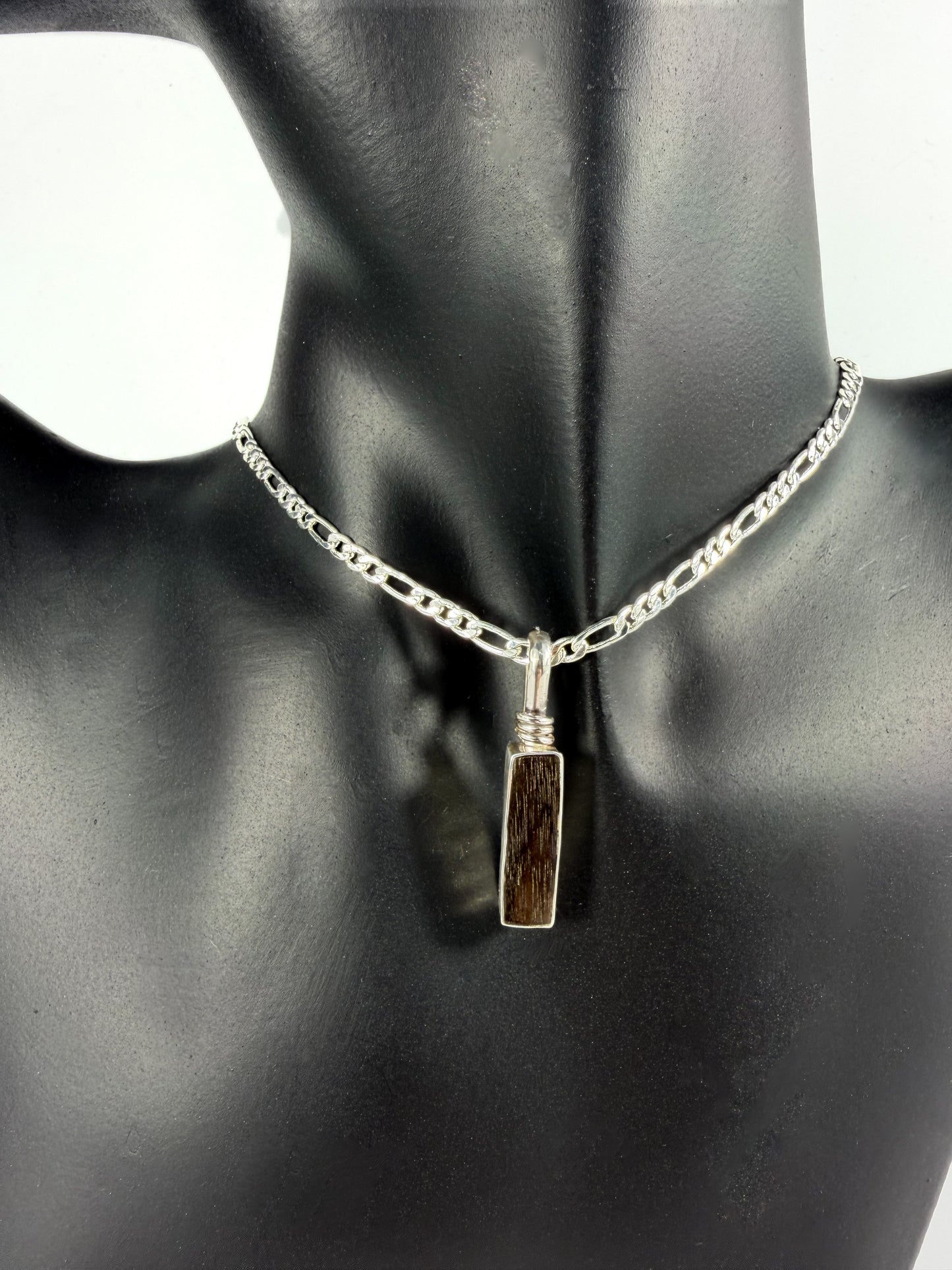 .925 Silver and Ebony Wood Rectangular Pendant - One of a Kind