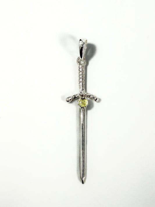 .925 Silver Sword Pendant with Green Tourmaline Gem - One of a Kind