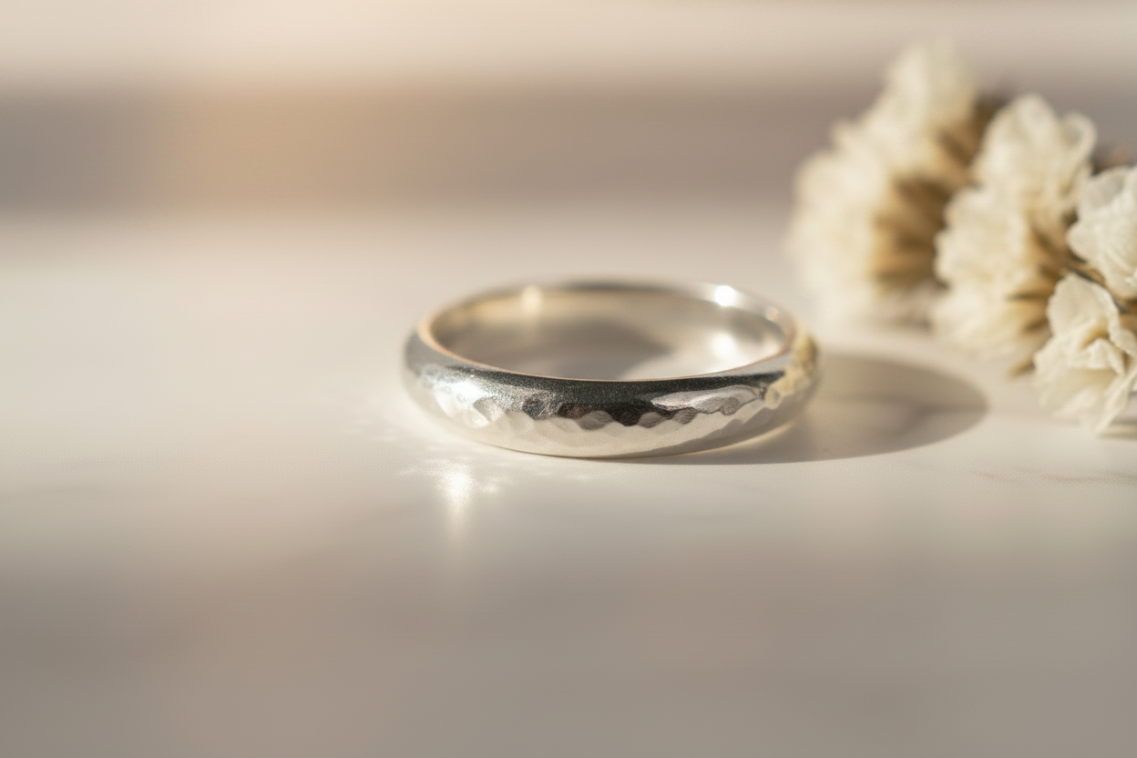 .925 Hammered Stacker Ring - Tight Macro