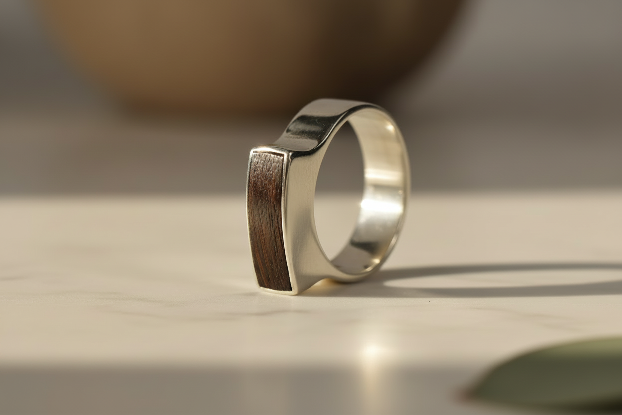 .925 Silver Ring with Ebony Inlay - Standing Upright