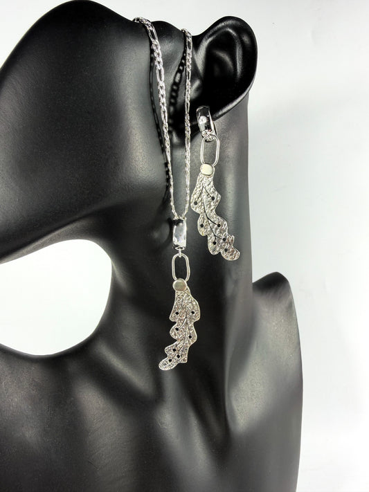 .925 Silver Leaf Design Earrings - One of a Kind