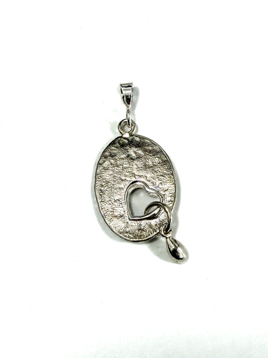 .925 Silver Oval Pendant with Heart Cutout and Teardrop Charm - One of a Kind