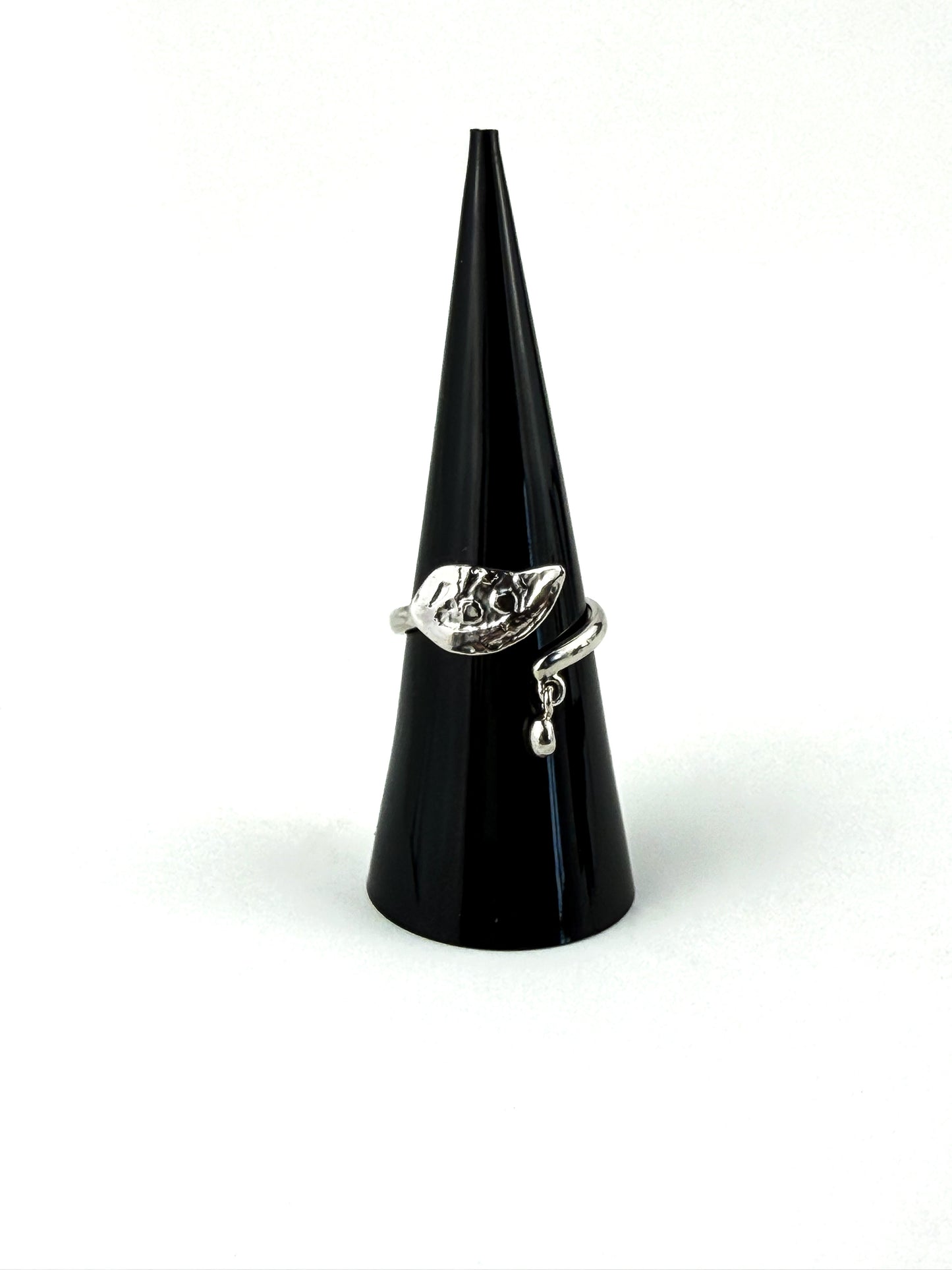 .925 Silver Leaf Ring with drop charm - Adjustable