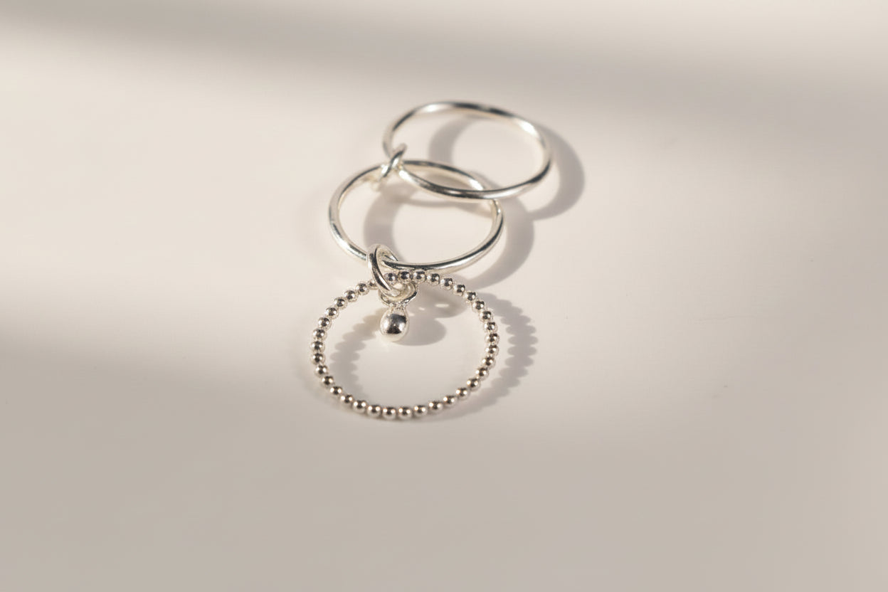 .925 Silver Linked Stacker with charm Size 8.5 - one of a kind