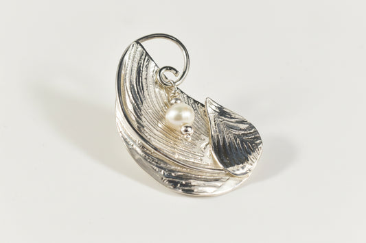 .925 Silver Leaf and Freshwater Pearl Brooch