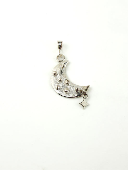 .925 Silver Bubble Moon and star Pendant - One of a Kind